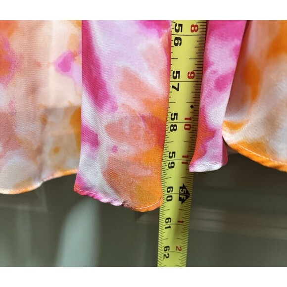 CALVIN KLEIN Tie Dye Chiffon Maxi Dress Women Large Orange Pink Tie Waist Ruffle - Picture 12 of 13